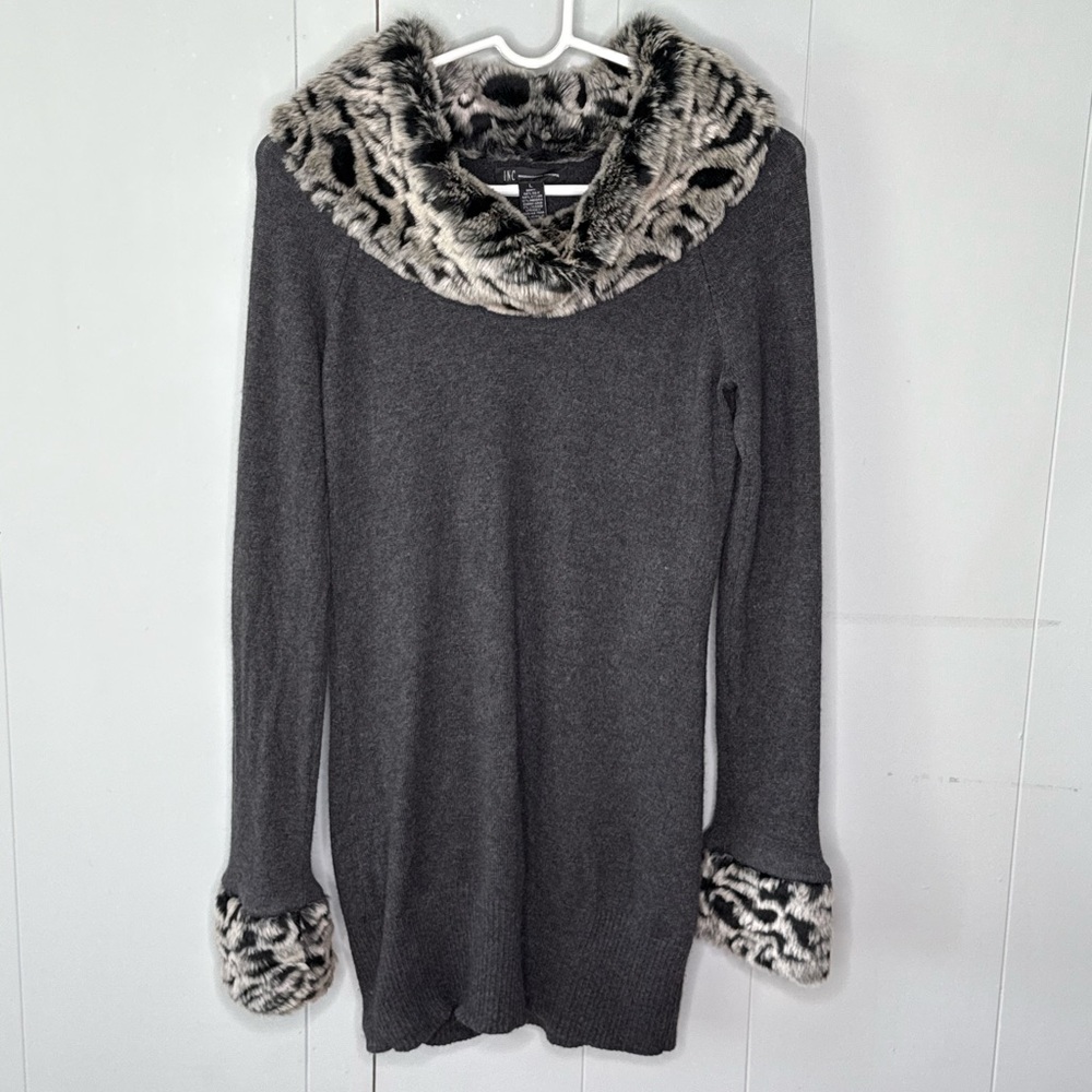 INC International Concepts Silk Angora Rabbit Faux Fur Collar Sweater